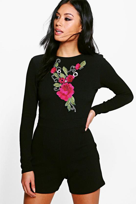 Eille Embroidered Detail Full Sleeve Playsuit